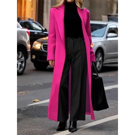 Women'S Elegant Solid Color Mid-Length Trench Coat - Lightweight, Button-Up, Long Sleeve Outerwear for Spring & Fall, Versatile for Casual or Formal Wear, Casual Wear Coat | Buttonup Coat | Lightweight Coat