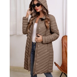 Women'S Lightweight Long Winter Coat - Warm Padded Zipper Front, Elegant Solid Color, Regular Fit Long Sleeve Coat for Daily Casual Comfort & Formal Occasions, Winter Coats, Seasonal Fashion, Sophisticated Style, Cozy Fabric