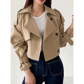 [Elegant Beige Trench Coat] Chic Elegant Beige Trench Coat for Women | Long Sleeve Button-Up Jacket with Pockets, Stylish Outerwear for Spring & Fall, Casual or Office Wear