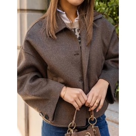 Women'S Vintage Loose Fit Jacket - Brown Coat with Single-Breasted Front, Structured Shoulders for Fall/Spring Transitional Weather - Everyday & Formal Outfits - HW915, Casual Outerwear, Classic Collar, Tailored Design, Stylish Outerwear, Office Wear