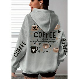 [Women's Oversized Hoodie] Women's Oversized Hoodie with Coffee Lover Graphic Print - Soft Casual Long Sleeve Pullover, Front Pockets, Machine Washable, All-Season Comfort for Casual Attire, Cute Hoodies
