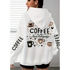 [Women's Oversized Hoodie] Women's Oversized Hoodie with Coffee Lover Graphic Print - Soft Casual Long Sleeve Pullover, Front Pockets, Machine Washable, All-Season Comfort for Casual Attire, Cute Hoodies