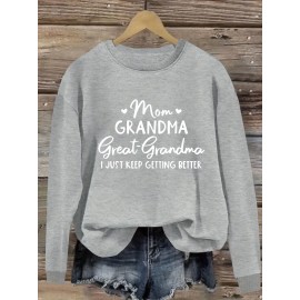 Women'S Plus Size Casual Pullovers, Polyester 100% Knit Fabric, Crew Neck with Slight Stretch, Alphabet Print, Fall/Winter Sportswear, Oversized Top with 