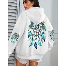 Plus Size - Women'S Elegant Dreamcatcher Hoodie - Cozy Fall/Winter Pullover with Colorful Design, Black Long Sleeve Sweatshirt for Casual or Chic Outfits, Cozy Clothing | Dreamcatcher Design | Durable Fabric