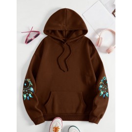 Plus Size - Women'S Elegant Dreamcatcher Hoodie - Cozy Fall/Winter Pullover with Colorful Design, Black Long Sleeve Sweatshirt for Casual or Chic Outfits, Cozy Clothing | Dreamcatcher Design | Durable Fabric